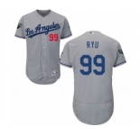 Men's Majestic Los Angeles Dodgers #99 Hyun-Jin Ryu Grey Road Flex Base Authentic Collection 2018 World Series MLB Jersey