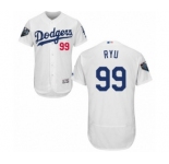 Men's Majestic Los Angeles Dodgers #99 Hyun-Jin Ryu White Home Flex Base Authentic Collection 2018 World Series MLB Jersey