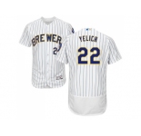 Men Milwaukee Brewers #22 Christian Yelich White Strip Flexbase Authentic Collection Stitched MLB Jersey