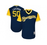 Men's 2017 Little League World Series Brewers #50 Jacob Barnes Caveman Navy Jersey