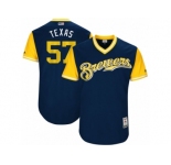 Men's 2017 Little League World Series Brewers Chase Anderson #57 Texas Navy Jersey