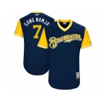 Men's 2017 Little League World Series Brewers Eric Thames #7 Sang Namja Navy Jersey