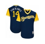 Men's 2017 Little League World Series Brewers Hernan Perez #14 Pan Blanco Navy Jersey