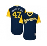 Men's 2017 Little League World Series Brewers Jett Bandy #47 Sinker-Slider Navy Jersey