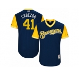 Men's 2017 Little League World Series Brewers Junior Guerra #41 Cabezon Navy Jersey