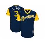 Men's 2017 Little League World Series Brewers Orlando Arcia #3 El Nino Navy Jersey