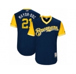 Men's 2017 Little League World Series Brewers Travis Shaw #21 Mayor-DDC Navy Jersey