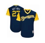 Men's 2017 Little League World Series Brewers Zach Davies #27 Bat Boy Navy Jersey