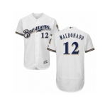 Men's Majestic Milwaukee Brewers #12 Martin Maldonado White Royal Flexbase Authentic Collection MLB Jersey