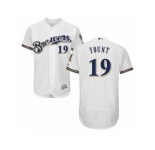 Men's Majestic Milwaukee Brewers #19 Robin Yount White Royal Flexbase Authentic Collection MLB Jersey