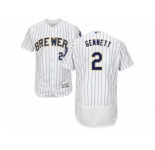 Men's Majestic Milwaukee Brewers #2 Scooter Gennett White Flexbase Authentic Collection MLB Jersey