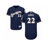 Men's Majestic Milwaukee Brewers #22 Matt Garza Navy Blue Flexbase Authentic Collection MLB Jersey