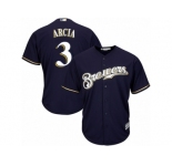 Men's Majestic Milwaukee Brewers #3 Orlando Arcia Replica Navy Blue Alternate Cool Base MLB Jersey