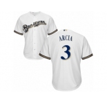 Men's Majestic Milwaukee Brewers #3 Orlando Arcia Replica White Home Cool Base MLB Jersey