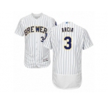 Men's Majestic Milwaukee Brewers #3 Orlando Arcia White Royal Flexbase Authentic Collection MLB Jersey