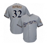 Men's Majestic Milwaukee Brewers #32 Jeremy Jeffress Replica Grey Road Cool Base MLB Jersey