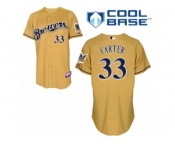 Men's Majestic Milwaukee Brewers #33 Chris Carter Authentic Gold 2013 Alternate Cool Base MLB Jersey