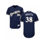Men's Majestic Milwaukee Brewers #38 Wily Peralta Navy Blue Flexbase Authentic Collection MLB Jersey