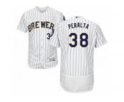 Men's Majestic Milwaukee Brewers #38 Wily Peralta White Flexbase Authentic Collection MLB Jersey
