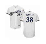 Men's Majestic Milwaukee Brewers #38 Wily Peralta White Royal Flexbase Authentic Collection MLB Jersey
