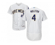 Men's Majestic Milwaukee Brewers #4 Paul Molitor White Flexbase Authentic Collection MLB Jersey