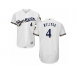 Men's Majestic Milwaukee Brewers #4 Paul Molitor White Royal Flexbase Authentic Collection MLB Jersey