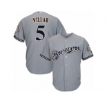 Men's Majestic Milwaukee Brewers #5 Jonathan Villar Replica Grey Road Cool Base MLB Jersey