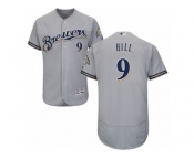 Men's Majestic Milwaukee Brewers #9 Aaron Hill Grey Flexbase Authentic Collection MLB Jersey