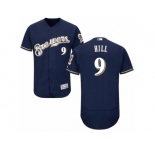 Men's Majestic Milwaukee Brewers #9 Aaron Hill Navy Blue Flexbase Authentic Collection MLB Jersey