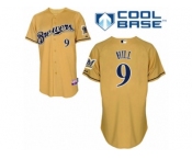Men's Majestic Milwaukee Brewers #9 Aaron Hill Replica Gold 2013 Alternate Cool Base MLB Jersey