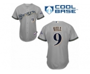 Men's Majestic Milwaukee Brewers #9 Aaron Hill Replica Grey Road Cool Base MLB Jersey