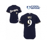 Men's Majestic Milwaukee Brewers #9 Aaron Hill Replica Navy Blue Alternate Cool Base MLB Jersey