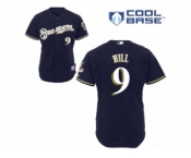 Men's Majestic Milwaukee Brewers #9 Aaron Hill Replica Navy Blue Alternate Cool Base MLB Jersey