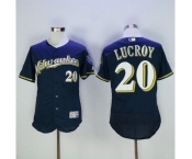Men's Milwaukee Brewers #20 Jonathan Lucroy Majestic Navy Flexbase Authentic Collection Player Jersey