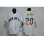 Men's Milwaukee Brewers #20 Jonathan Lucroy White USA Flag Fashion MLB Jersey