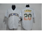 Men's Milwaukee Brewers #20 Jonathan Lucroy White USA Flag Fashion MLB Jersey