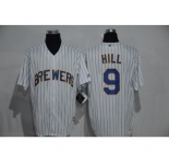 Men's Milwaukee Brewers #9 Aaron Hill Majestic White Cool Base Player Jersey