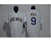 Men's Milwaukee Brewers #9 Aaron Hill Majestic White Cool Base Player Jersey
