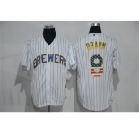 Men's Milwaukee Brewers #9 Aaron Hill White USA Flag Fashion MLB Jersey