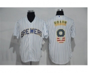 Men's Milwaukee Brewers #9 Aaron Hill White USA Flag Fashion MLB Jersey