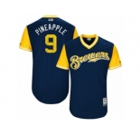 Men's Milwaukee Brewers Manny Pina #9 Pineapple Majestic Navy 2017 Players Weekend Authentic Jersey