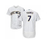 Milwaukee Brewers #7 Eric Thames White Strip Flexbase Authentic Collection Stitched MLB Jersey