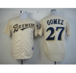 mlb jerseys milwaukee brewers #27 gomez cream[m&n]