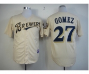 mlb jerseys milwaukee brewers #27 gomez cream[m&n]