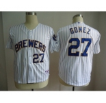 mlb jerseys milwaukee brewers #27 gomez white[blue stripe]