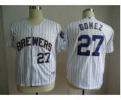 mlb jerseys milwaukee brewers #27 gomez white[blue stripe]