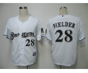 mlb jerseys milwaukee brewers #28 fielder white(cool base)