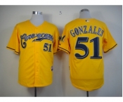 mlb jerseys milwaukee brewers #51 gonzales yellow[gonzales m&n]