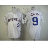 mlb jerseys milwaukee brewers #9 segura white[blue strip]