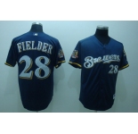 mlb milwaukee brewers #28 fielder  blue[40th patch]